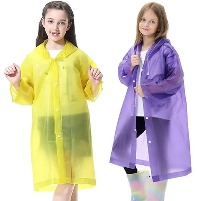 “2-pack reusable rain ponchos for kids with hood and sleeves”