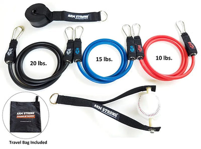 “Arm Strong resistance bands for baseball – pitching and throwing arm strength trainer with handles and clips”