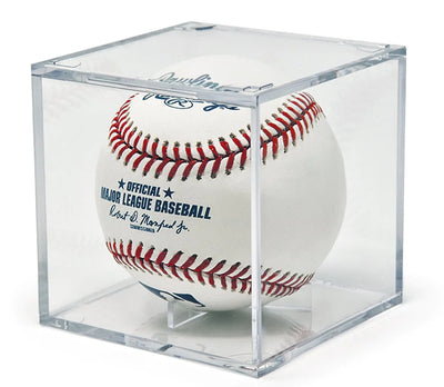 “BallQube 4-pack baseball display cases – UV-protected clear acrylic holders for autographed baseballs and collectibles”
