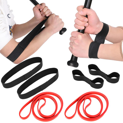 “Baseball swing trainer bands – elastic resistance bands attached to a bat for hitting power and swing mechanics”