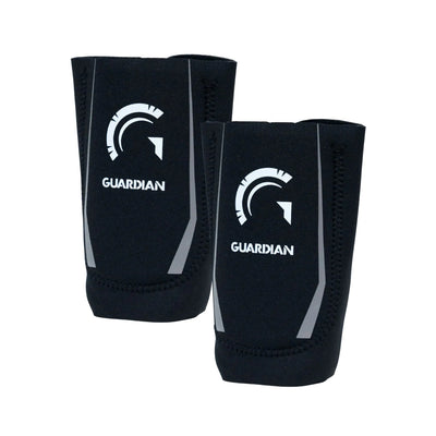 Black knee pads with 'Guardian' logo on a white background