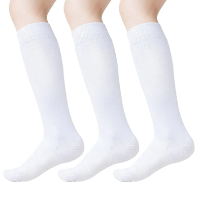 “Hakugoo kids knee-high white cotton socks – 3-pack for school uniforms and sports – ages 5 to 8”