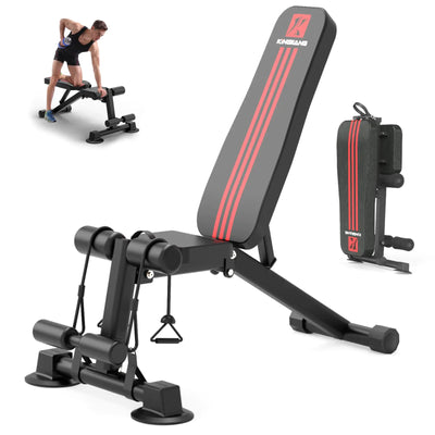 “K KiNGKANG adjustable weight bench in black – foldable home workout bench with 800lb capacity and 7-position backrest”