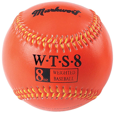 “Markwort 8 oz weighted baseball with orange synthetic cover for pitching and arm strength training”