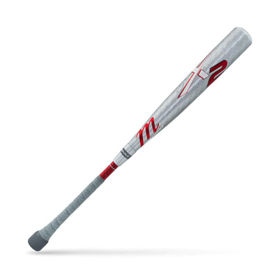 Baseball bat with red and gray design on a white background