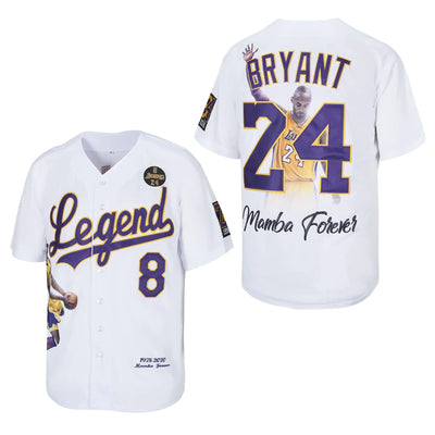 “Men’s white Legend 24 Forever baseball jersey – button-up stitched fashion jersey”