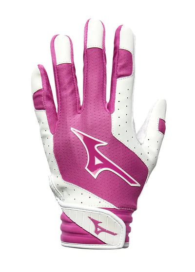 Mizuno Finch youth softball batting gloves – white and pink padded gloves for girls, large size