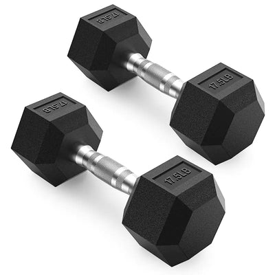 “PAPABABE 17.5LB rubber hex dumbbell pair with chrome handles for home strength training”