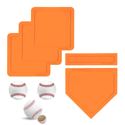 Orange silicone mats and baseballs on a white background