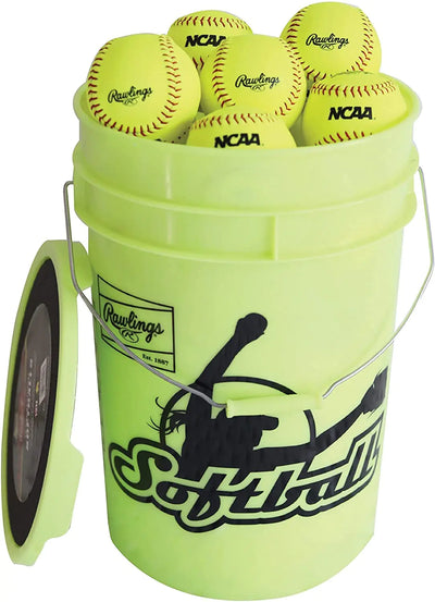 Rawlings NC12BB fastpitch softballs with bucket – 18 yellow 12-inch practice balls for fastpitch softball training