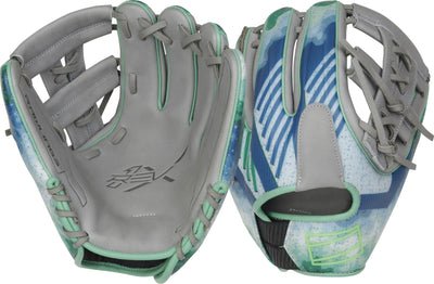 Rawlings REV1X 11.5 inch Lindor infield glove – RHT, grey with blue and green accents, split post web
