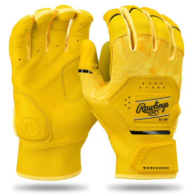 “Rawlings Workhorse Adult Batting Gloves – yellow and black – Oiltac palm – Large size”