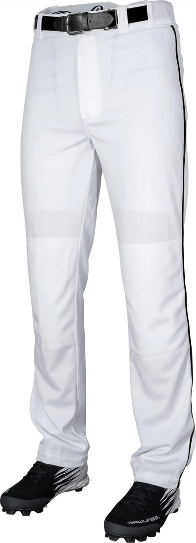 “Rawlings boys white baseball pants with black piping – youth medium size front view”