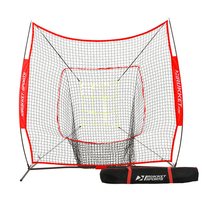 “Rukket 7x7 Sock It! baseball and softball net with neon strike zone target and ball return pocket for hitting and pitching practice”