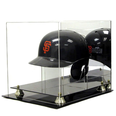 “SAFTGARD deluxe acrylic display case for baseball helmet with stand and black base”