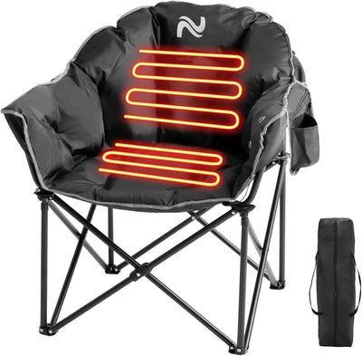 “Slsy oversized heated camping chair with USB-powered seat and back warming, foldable moon chair for outdoor use”