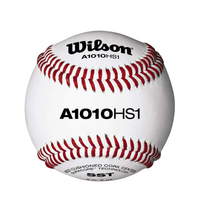 White baseball with red stitching and Wilson branding on a white background