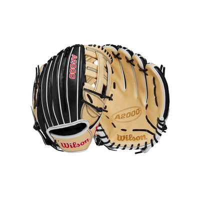 Wilson A2000 1750 12.5 inch Outfield Glove – Black/Blonde/Red, Left Hand Throw, Pro Stock leather